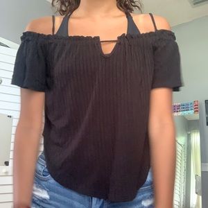 Part off the shoulder black tank top